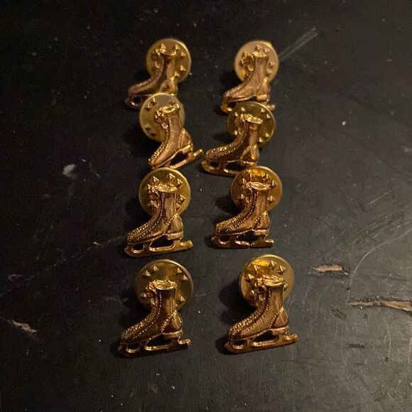 Gold Tone Ice Skate Pins Set with Tie Tack Backs Winter Sports Lapel Pins - Picture 1 of 4